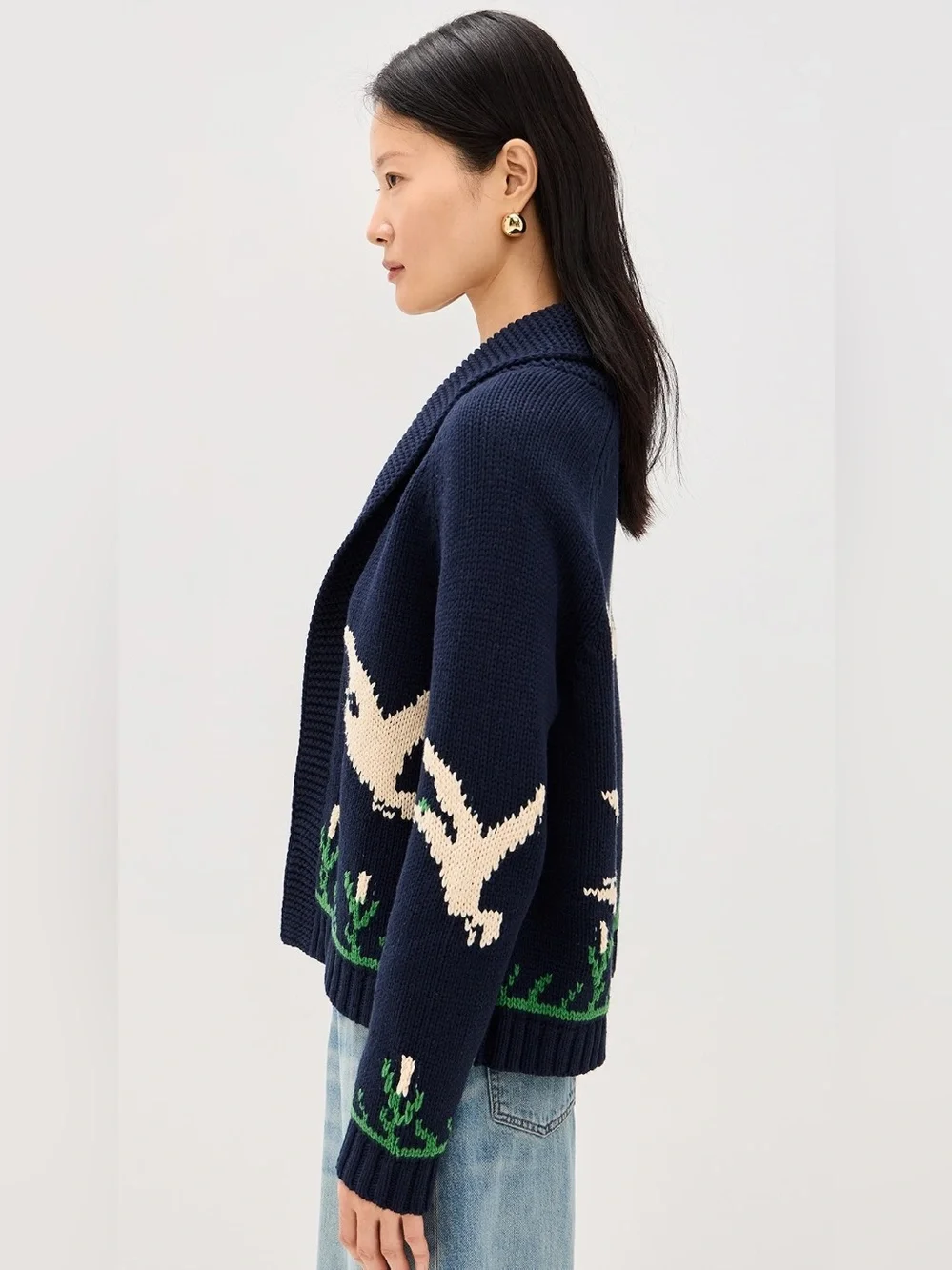THE GREAT. The Bird Lodge Cardigan in Navy, Size 1 (Small)